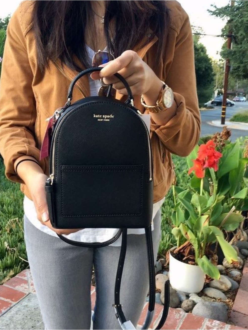 Kate Spade New York Cameron Mini Convertible Backpack in black Saffiano leather. - Picture 2 of 7